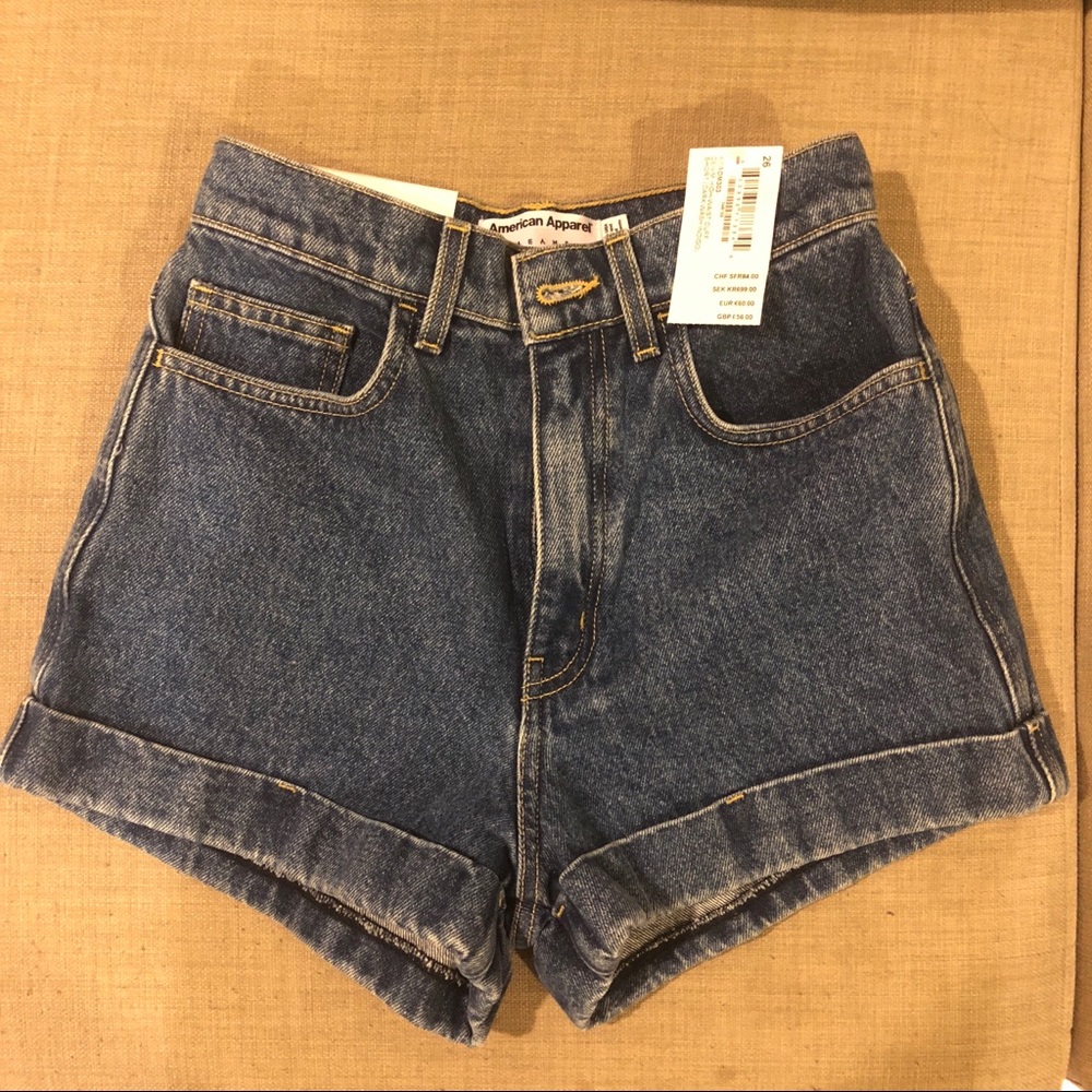 American Apparel High Waist Jean Shorts Dark Wash